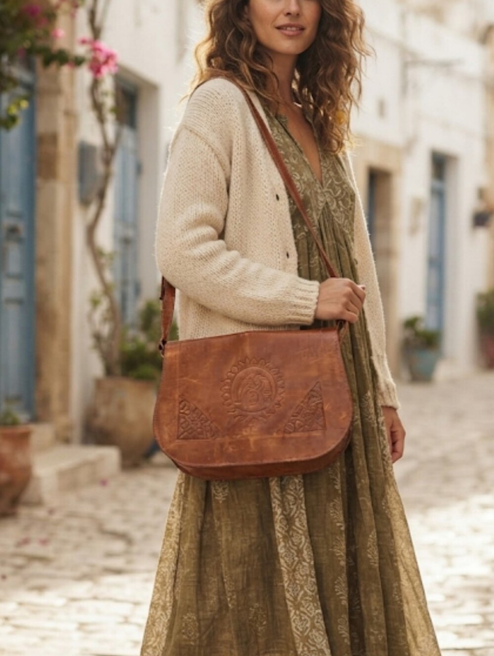 Handmade Tunisia Leather Crossbody Bag HOBO Boho